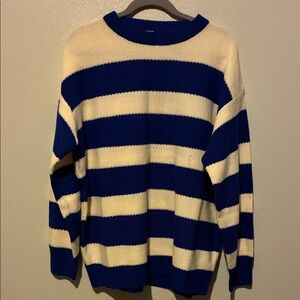 Sew In Love Navy and Cream Striped Crewneck Sweater